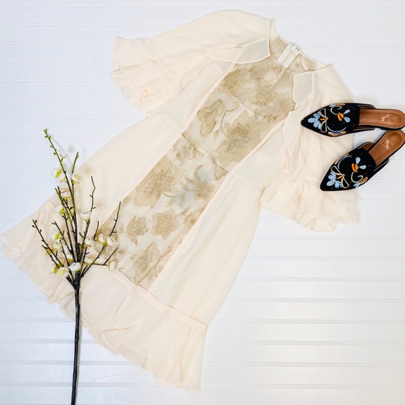 BCBGMAXAXRIA Cream Gold Embroidered Dress - Picture 2 of 10